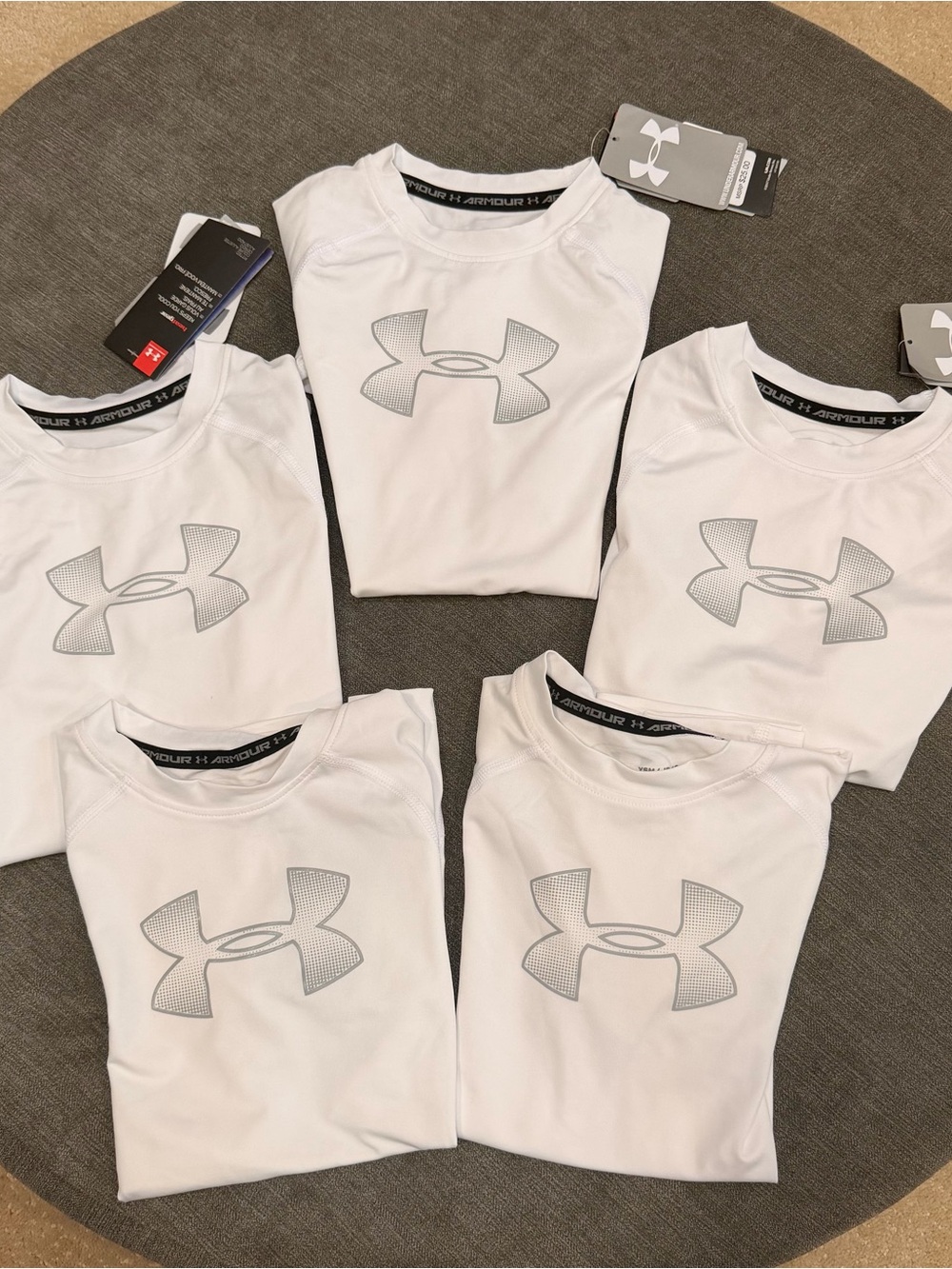 Under Armour White Short-Sleeve Performance Tee with Silver Logo (Kids)